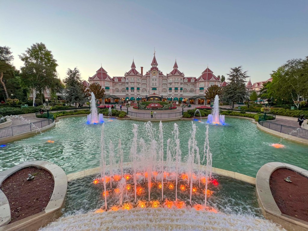 The exterior of the Disneyland Hotel in Paris