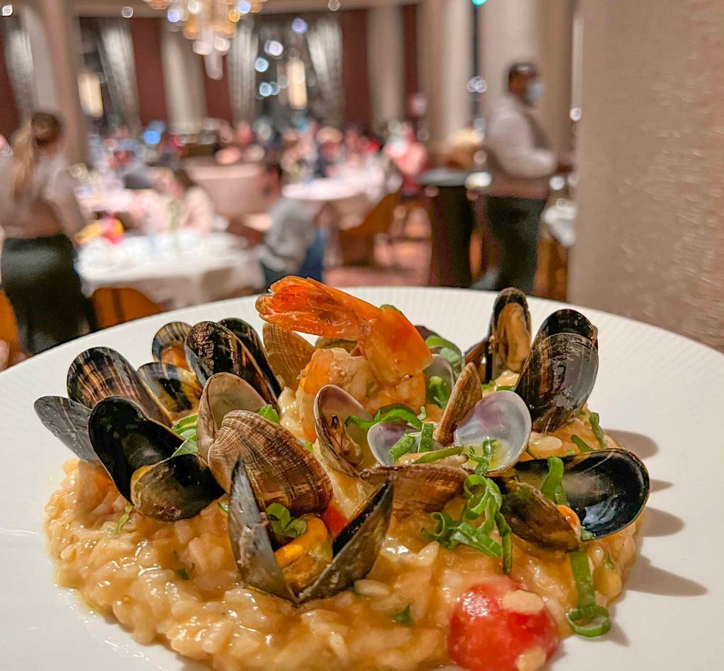 Seafood Risotto at the Manhattan Restaurant, Disneys Hotel New York: The Art of Marvel, Disneyland Paris.