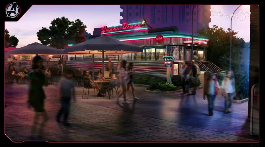 Former Cafe des Cascadeurs, now Super Diner at Avengers Campus Paris.