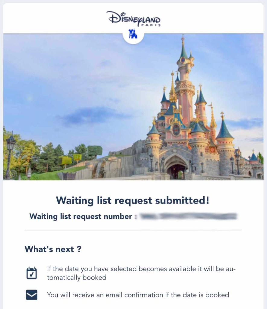 Waiting List Confirmation E-Mail.