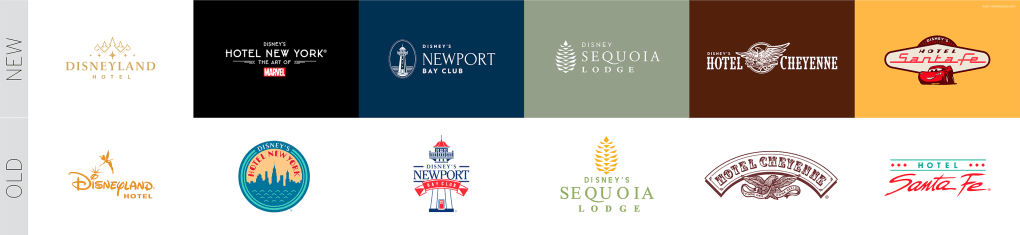 An overview of the evolution of Disneyland Paris Hotel logos.