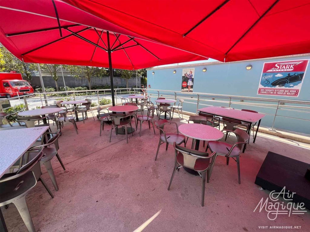 Terrace of the Super Diner in Avengers Campus, Walt Disney Studios Park Paris. 