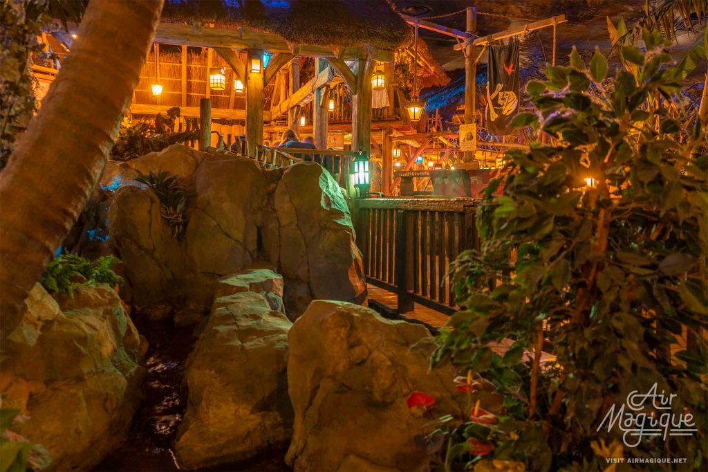 The bridge leading to the dining area at Captain Jack's - Restaurant des Pirates, Disneyland Park Paris. 