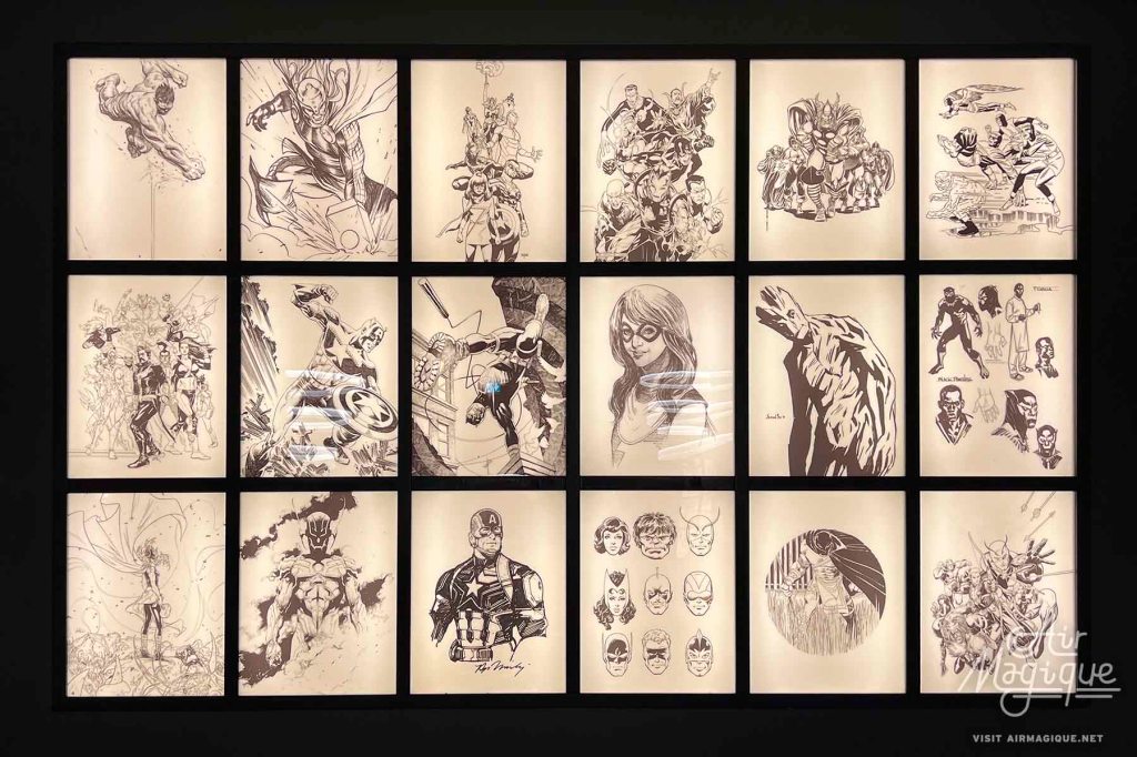 Back lit wall art in Downtown Restaurant, Disney’s Hotel New York: The Art of Marvel.