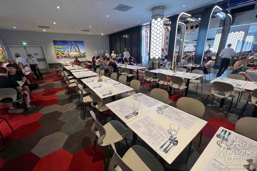The dining area inside PYM Kitchen, Walt Disney Studios Park Paris. 